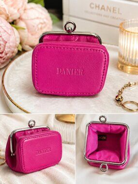 Danier Hot Pink Leather Kiss Lock Coin Purse Keychain Mini Pouch